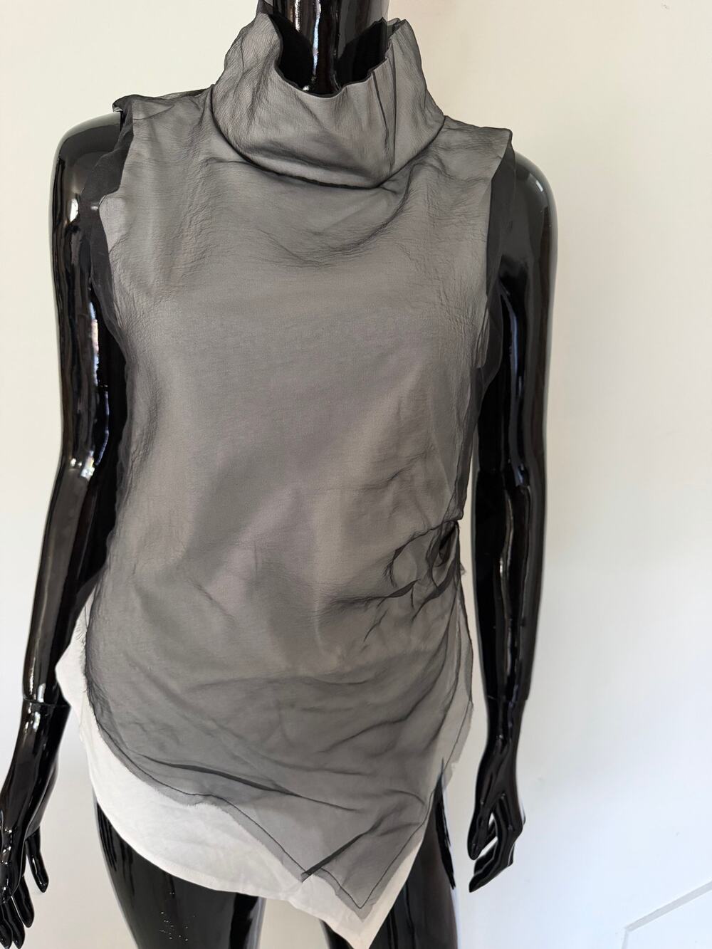 Zara Sheer Black Layered Asymmetric Top Small Cowl Neck Avant Garde